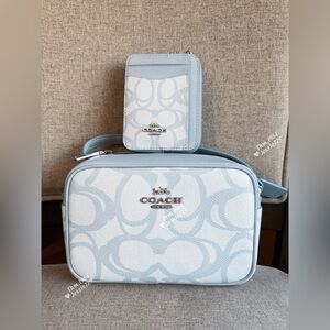 NWT！COACH Mini Jamie Camera Bag In Sketch Signature Canvas（COACH CBL94）ice blue